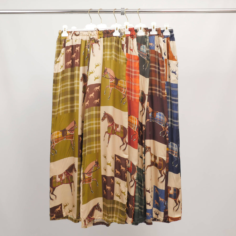 Wide equestrian print pants in viscose and silk