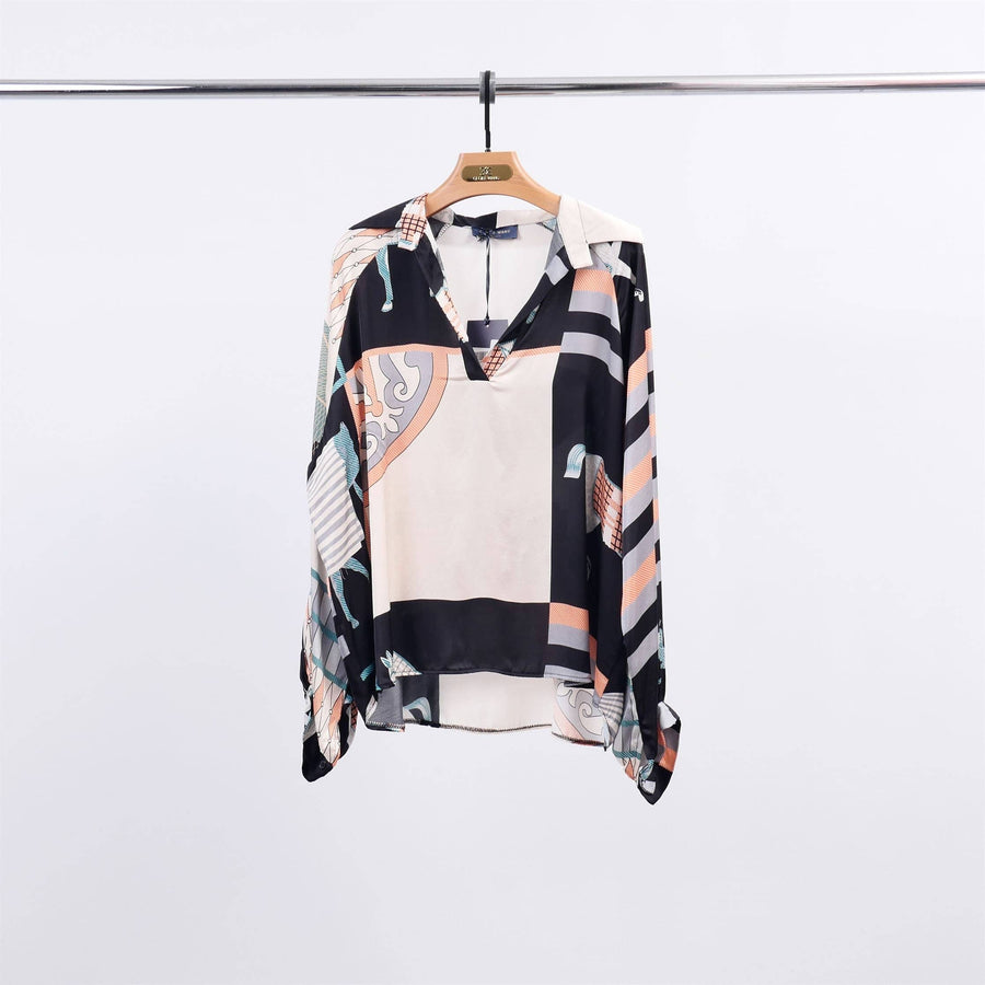 Fluid tunic with equestrian print Black