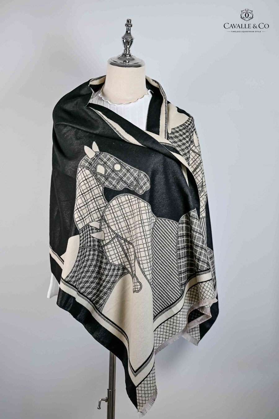 Black & Cream Large Houndstooth Print Horse Wrap