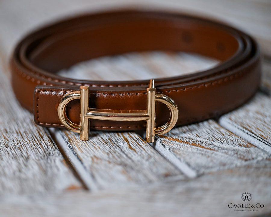 Brown Thin horse bit belt Faux leather 110cm
