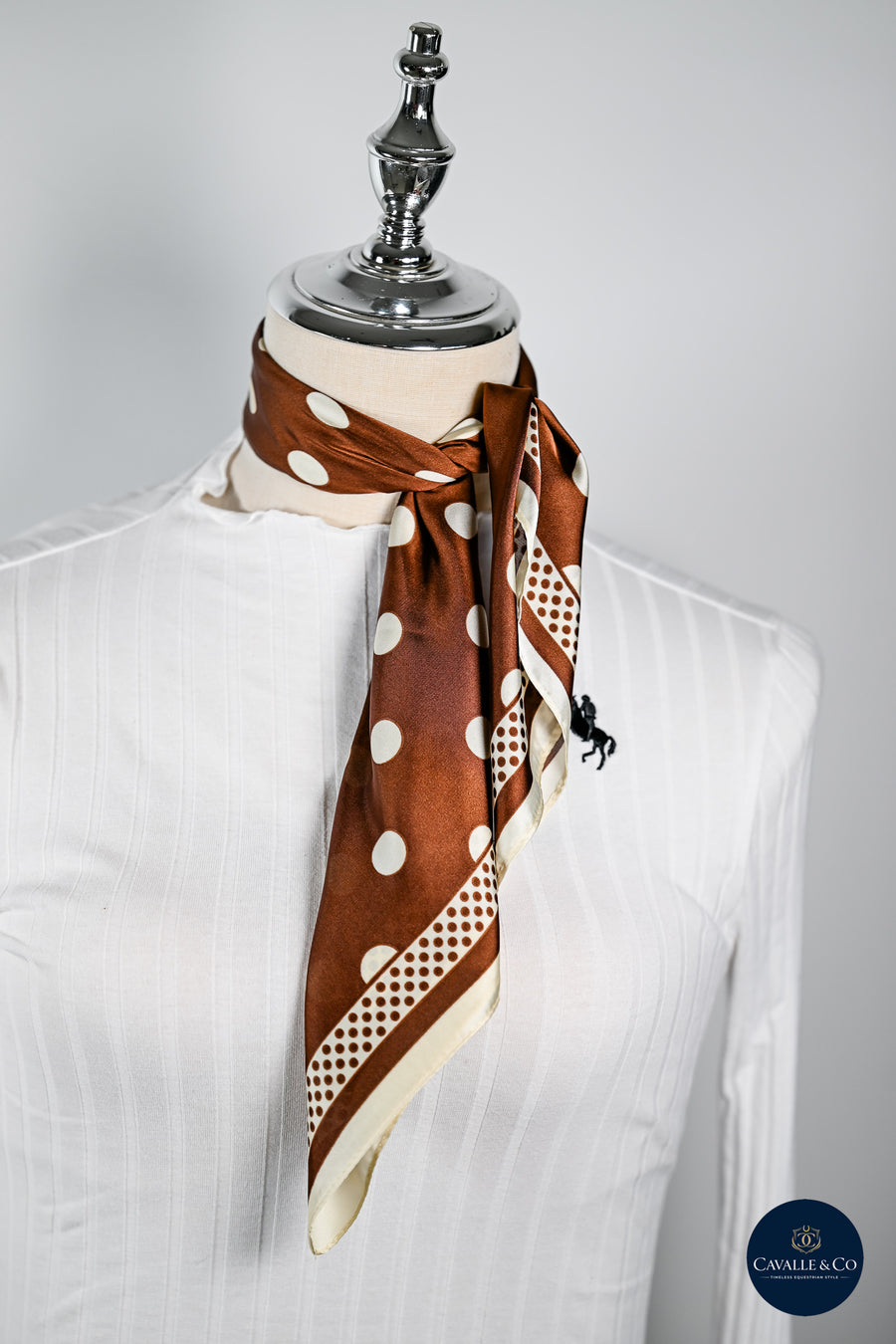 Choc & Cream Large spots silk scarf