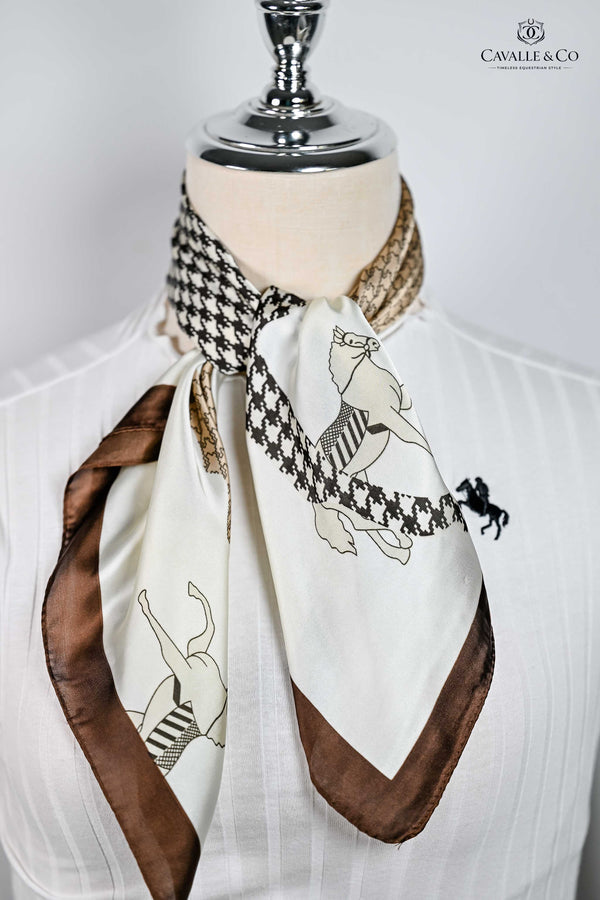 Chocolate & cream Houndstooth print 2 horse scarf