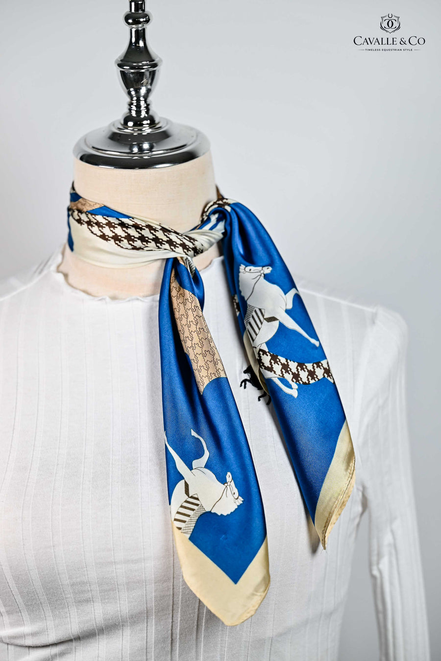 Electric blue & coffee Houndstooth print 2 horse scarf