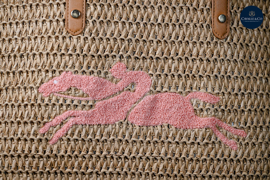 Longchamps Style Equestrian Woven Tote Pink/Yellow