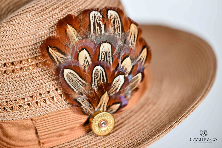 UK Hand Made Medium feather fan brooch Bullet tip hat pin