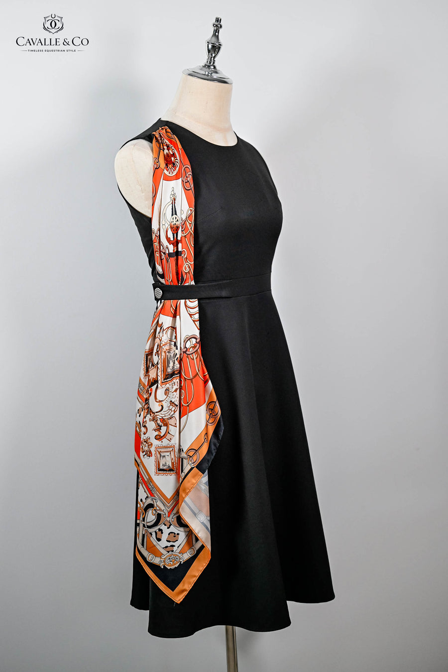 Vintage Style Sleevless Knee Length Little Black Dress with scarf feature