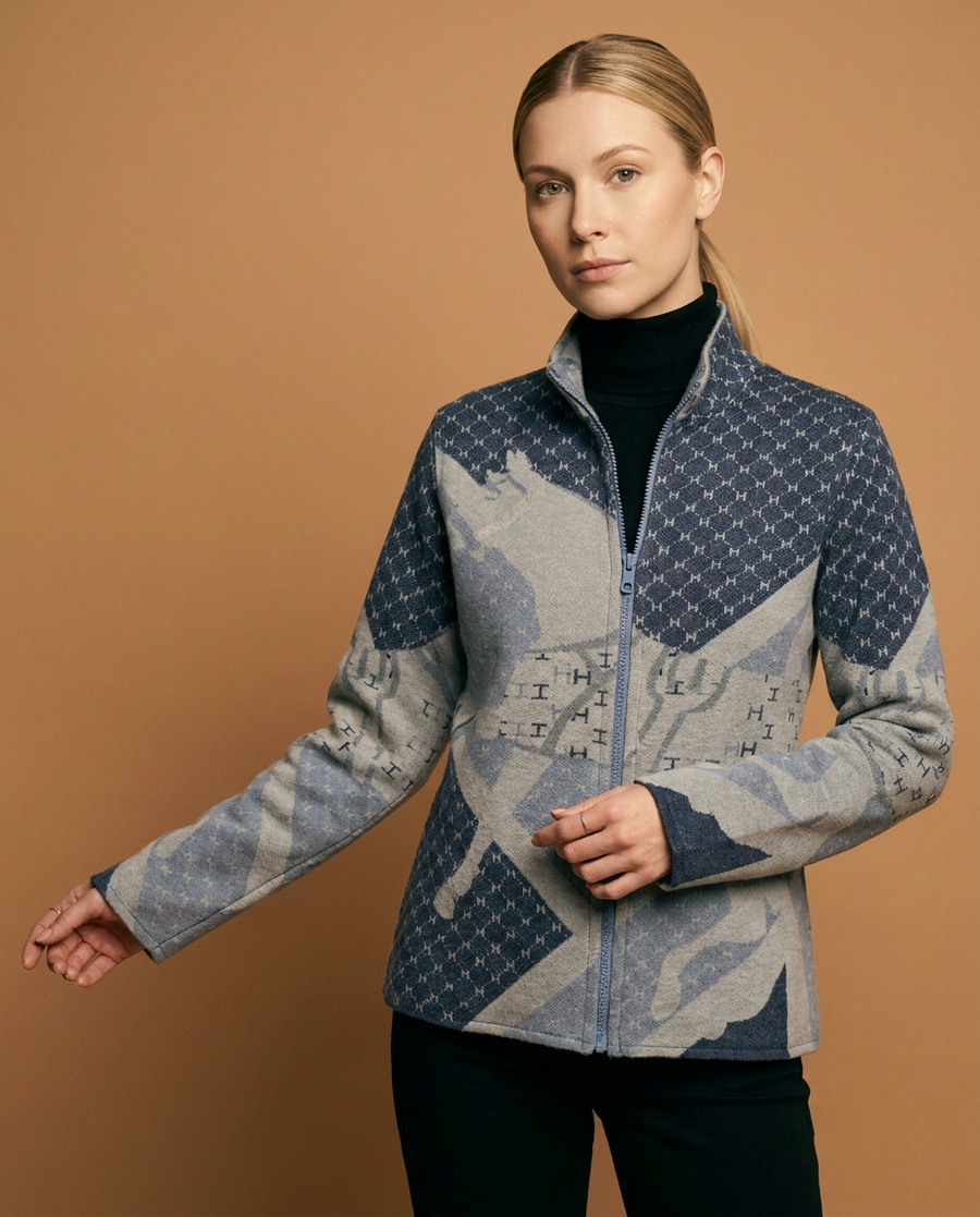 Blue Giddy Up Zipper Sweater Reversible