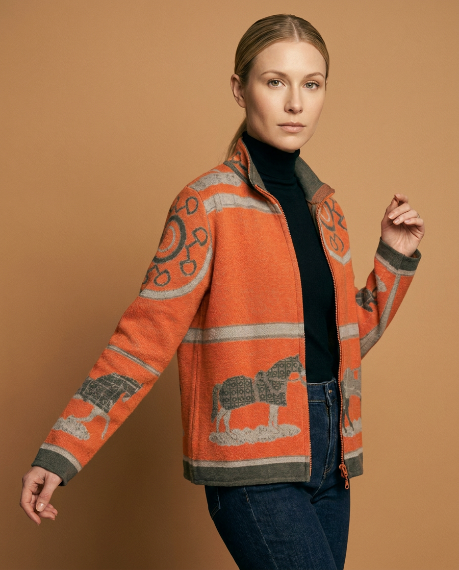 Orange/Grey Gallop Zipper Sweater Reversible