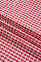 Gingham Plaid Colorblock Trim Short Sleeve Blouse - Green