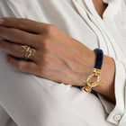 Aristo - 14K Gold Vermeil Black Leather Horseshoe Bracelet: