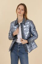 Metallic and Denim Jean jacket: Navy Blue