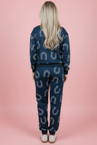 Horseshoe Sweatshirt & Elastic Waist Pants Set - Blue