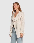 Oat/Beige Wool Blend Moto Coat