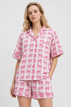 Delicate Horse Woodblock Cotton Shortie Pyjama Set – Soft Pink