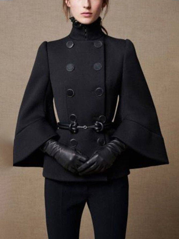 Urban Flared Stand Collar Jacket - Black