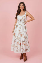 Horseshoe Smocked Sleeveless Midi Dress: White