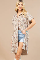 On order- HORSESHOE PRINT BUTTON DOWN KNIT DRESS: Khaki / Contemporary