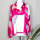 Luxe Hermes Style Horse Print Silk Viscose Blend Open Neck Shirt