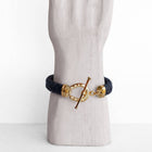 Aristo - 14K Gold Vermeil Black Leather Horseshoe Bracelet: