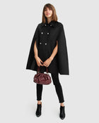 Black Double breasted Wool Blend Cape: S-M M-L