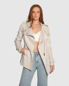 Oat/Beige Wool Blend Moto Coat