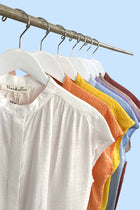 Henley Neckline Button Down Short Sleeve Top Blue