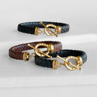 Aristo - 14K Gold Vermeil Brown Leather Horseshoe Bracelet: Medium