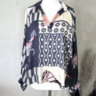 Luxe Hermes Style Horse Print Silk Viscose Blend Open Neck Shirt