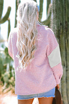 Colorblock Houndstooth Textured Patchwork Shacket - Chocolate & cream