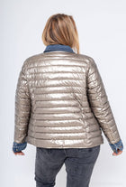 Plus Size Metallic Padded Jacket: Navy Blue