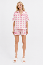 Delicate Horse Woodblock Cotton Shortie Pyjama Set – Soft Pink