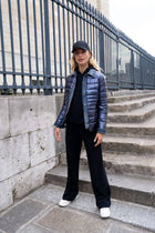Metallic and Denim Jean jacket: Navy Blue