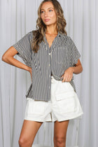 Collared Short Roll-Up Sleeve Button-Down Shirt: Navy