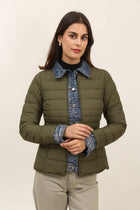 Beige Denim Detail Puffer Jacket