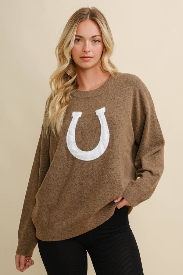 On Order-Horse Shoe Pullover Sweater - Brown