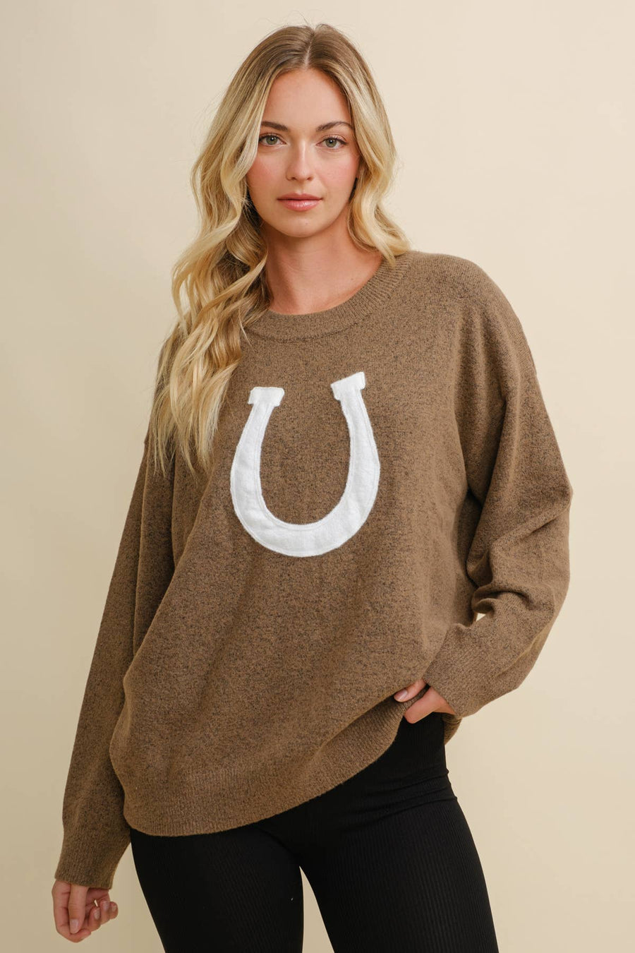 On Order-Horse Shoe Pullover Sweater - Brown