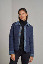 Beige Denim Detail Puffer Jacket
