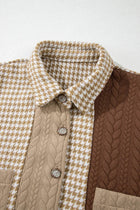Colorblock Houndstooth Textured Patchwork Shacket - Chocolate & cream