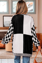 Checker Open Front Drop Shoulder Cardigan - Orange