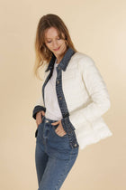 Beige Denim Detail Puffer Jacket