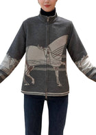 Grey / Brown Horse Corral Zipper Sweater Reversible