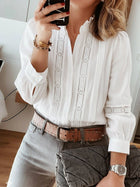 Ruffle Trim Stand Collar White Blouse Long Sleeve Top: White
