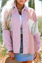 Colorblock Houndstooth Textured Patchwork Shacket - Chocolate & cream
