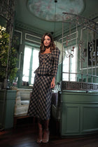 Tena Skirt-Camel and navy blue check print