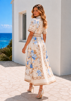 Melodie Floral Midi Dress – Blue & Beige