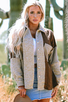 Colorblock Houndstooth Textured Patchwork Shacket - Chocolate & cream