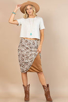 HORSESHOE PRINT MESH MIDI SKIRT: Khaki / Contemporary / L