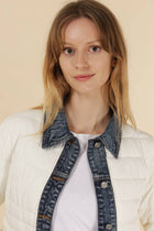 Navy Blue Denim Detail Puffer Jacket