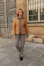 Beige Denim Detail Puffer Jacket