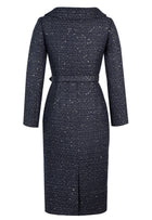 Sequined Tweed Blazer Dress Suit in Navy